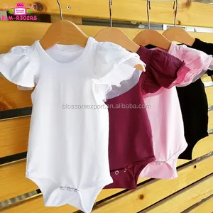 Großhandel Sommer Blank Neugeborene Baby Kleidung Einfarbige Rüschen Baumwolle & Tüll Flatter ärmel Onesie Bodysuit