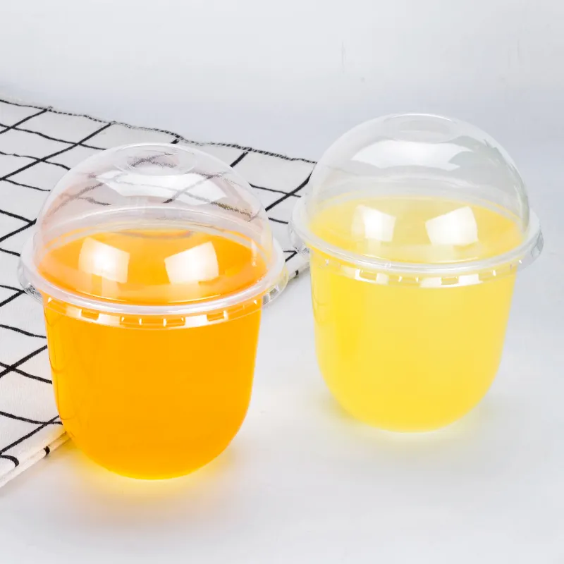 U shape disposable 360ml 12oz plastic cup with dome lid yogurt pudding cup custom printed