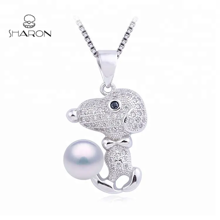 Bulk Lovely Fashion 925 Sterling Silver Animal Jewelry Natural Pearl Dog Pendant Charms