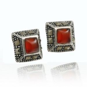 sj antiguode comprar a granel de piedra roja plata tai geométrica de ágata roja incrustada <span class=keywords><strong>marcasita</strong></span> las mujeres stud pendientes - Product Image 1