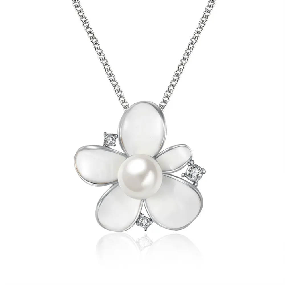 Fashion Jewelry 2017 Philippines Pearl Jewelry Single Shell Pearl Flower Shaped Pendant Rhinestone Mother of Pearl Necklace