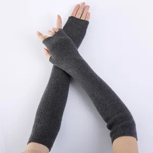 S4294 Womens Cô Gái Tay Áo Dệt Kim Mềm Dài Nửa Ngón Tay Găng Tay Găng Tay Rắn Arm Hâm Nóng Ngón Tay Cashmere Găng Tay