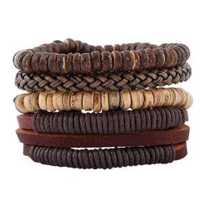 Vintage FAI DA TE <span class=keywords><strong>Intrecciato</strong></span> Pelle Bovina Guscio di noce di Cocco Corda di Canapa degli uomini Braccialetto di <span class=keywords><strong>Cuoio</strong></span> - Product Image 1