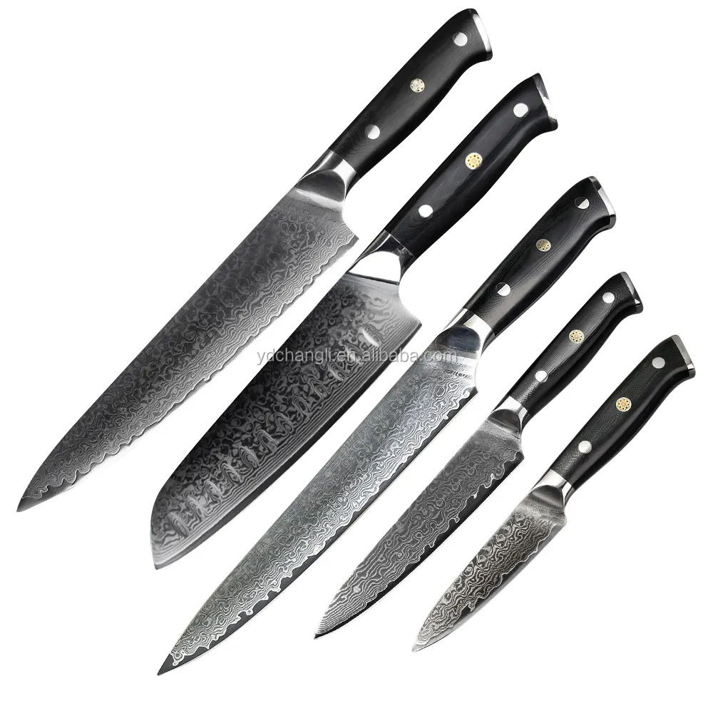 High Carbon Damascus Steel VG10 Knife Set With G10 Handle
