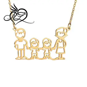 Stainless Steel Necklace Family of Four Pendant Necklace Mom Father Kids Chokers Necklaces