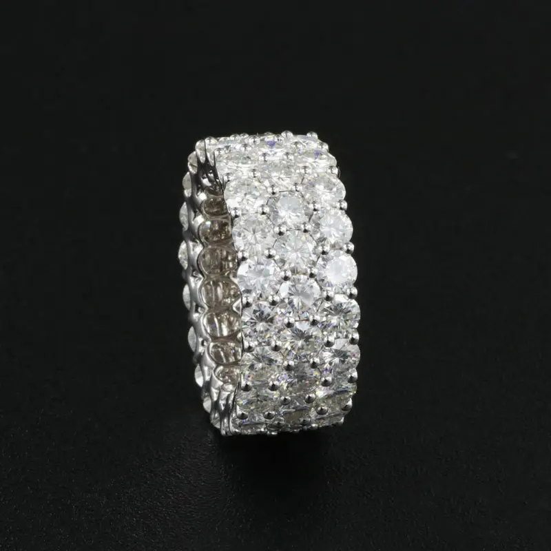 Мужское муассанитовое кольцо из белого золота, 14 к, три ряда