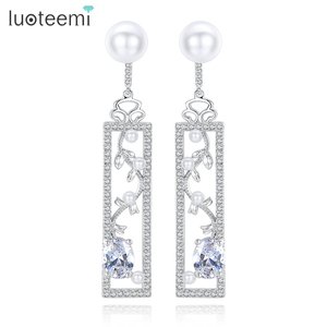 LUOTEEMI ต่างหู CZ รูปดอกไม้ทรงเรขาคณิต,ของขวัญสำหรับเพื่อนผู้หญิง - Product Image 1