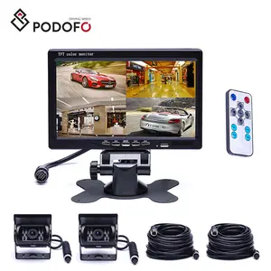 Podofo 7" Split Screen Quad Monitor 2x Reverse Cameras Aviation 4 Pins 18 IR Night Vision Car Rear View Camera for RV Truck