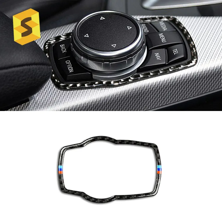 ES DJ3007 Xe Sợi Carbon cho BMW F10 F20 F30 Đa Phương Tiện Nút Khung Che Knob Trim Phụ Kiện