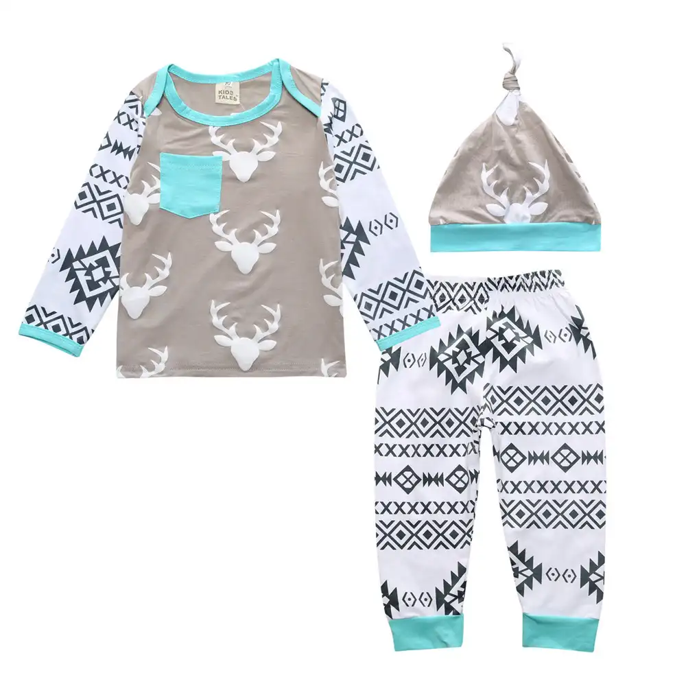 Roupas de bebê compras on-line presente bebê três peças 100% algodão conjunto de roupas com chapéu