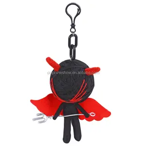 סיטונאי וודו בובות Keyring שחור כועס רעה מלאך וודו Keychain מותאם אישית בעבודת יד ליל כל הקדושים מתנה וודו בובות