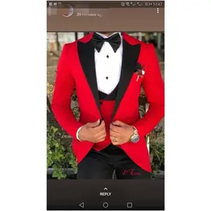 2020 Red Men Suits Customized 3 Pieces Jacket Vest And Pant Free Tie Plover Man Blazer