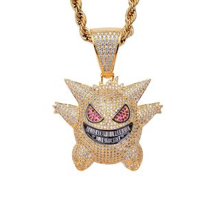 Colgante de oro y plata con dibujos animados de Gengar para hombre, collar de cobre con circonita cúbica, cadena Iced Out, joyería de Hip Hop