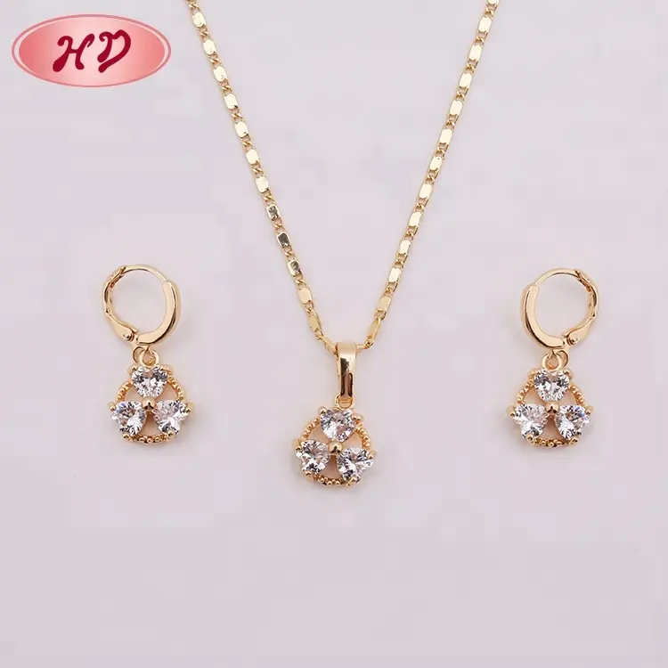 Hawaiian Custom Girls Dazz CZ Jewelry Set New Nice Zirconia Earrings and Necklaces India 1 Gram Gold Jewellery