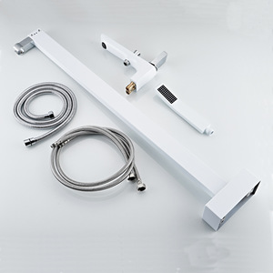 Robinet de baignoire thermostatique en laiton blanc huilé sur pied avec douchette à fonction massage pour salle de bain - Product Image 4