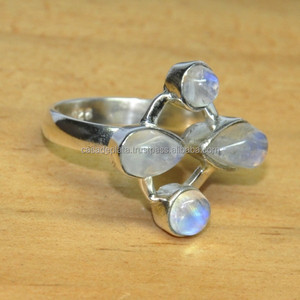 แหวนเงินมูนสโตนสีรุ้งดีไซน์สำหรับเด็กผู้หญิงเครื่องประดับเงินอินเดียขายส่งดีไซน์แหวนล่าสุดพร้อมแหวนหินสี่ชิ้น - Product Image 2