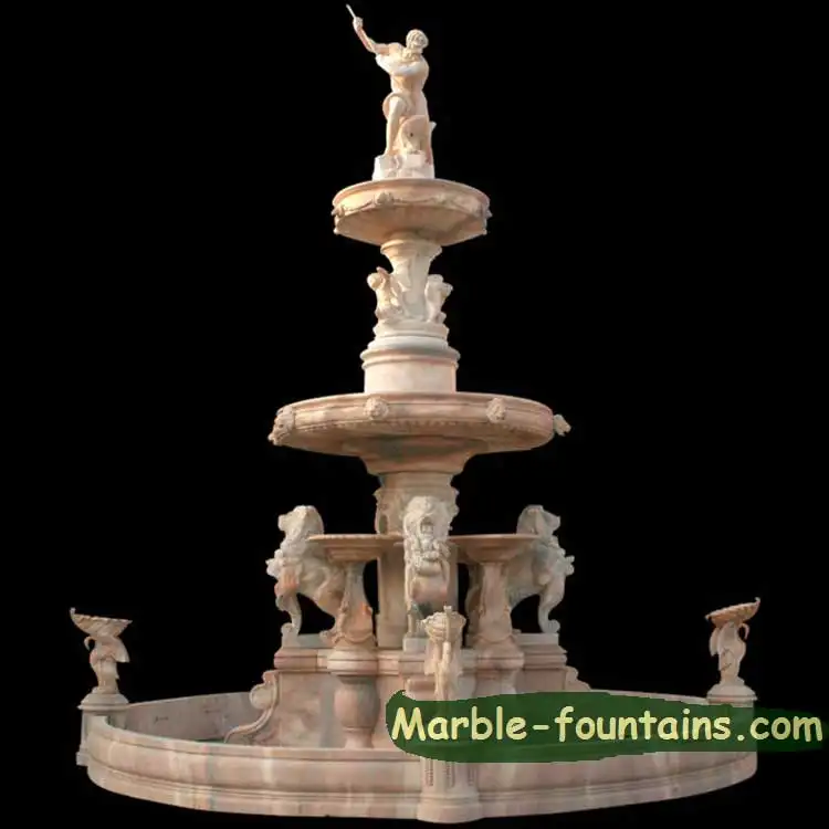 Gran héroe querubín estatuas talladas a mano la escultura de león jardín fuente de agua de piedra