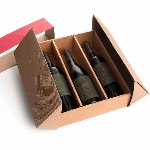 Kaki vino scatola di carta con 3 bottiglie di imballaggi stampati