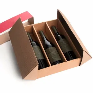 卡其色葡萄酒纸盒与 3 瓶包装印刷