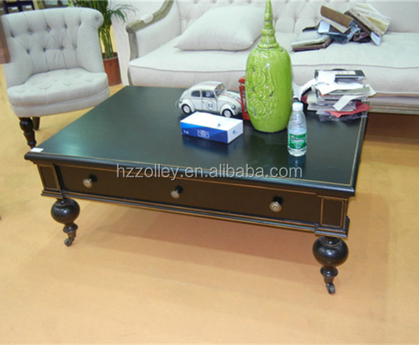 Table basse à roulettes bois massif et métal style industriel 117x70cm