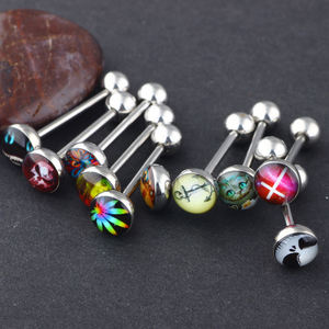 बहुत सारे सर्जिकल स्टील धातु जीभ के छल्ले मजाकिया नेस्टी शब्दों के चित्र लोगो 14 ग्राम-लंबाई 5/8 "या 16 मिमी शरीर के पिरकिन - Product Image 4