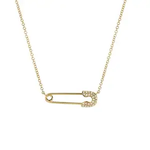 Fashion Women Girls Trending Jewelry Teen Girls Simple Gold Pendant Diamond Safety Pin Necklace