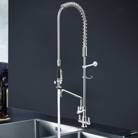 Robinet de cuisine commercial design moderne 3 trous à poser sur le comptoir, eau chaude et froide, avec douchette extractible, thermostatique, vente en gros