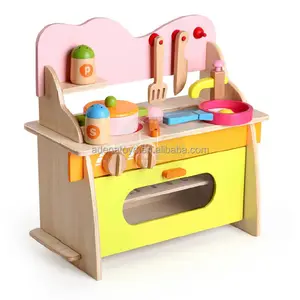 Hadiah Ulang Tahun 100% Hijau Cat Kayu Berpura-pura Mainan Anak-anak Berpura-pura Dapur Bermain Mainan Kitchen Set Kompor