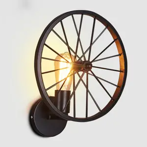 BLUEKING personality restaurant bar counter American style iron wheel electronic antique wall lamp for hotel