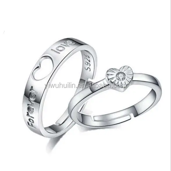 YFY1158 Yiwu Huilin Jewelry Sweet Love Silver Endless Love Heart to Heart Couple Engagement Rings