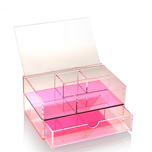 Tùy Chỉnh <span class=keywords><strong>2</strong></span> Tầng Neon Màu Hồng <span class=keywords><strong>Acrylic</strong></span> Đồ Trang Sức Hiển Thị Hộp Với Ngăn Kéo Đẹp <span class=keywords><strong>Acrylic</strong></span> Trang Điểm Lưu Trữ Trường Hợp Với Nắp - Product Image 2
