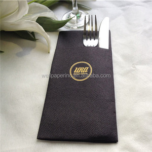 16 pouce * 16 pouce 1/8 fold Or Logo Imprimable <span class=keywords><strong>couleur</strong></span> Préplié Serviettes En <span class=keywords><strong>papier</strong></span> Sentir-comme le <span class=keywords><strong>lin</strong></span> Noir - Product Image 1