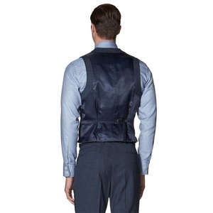 Bleu marine mince MTM toile à moitié pleine japonais espagne 3 pièces gilet gilet plaid affaires hommes <span class=keywords><strong>costume</strong></span> bleu - Product Image 4