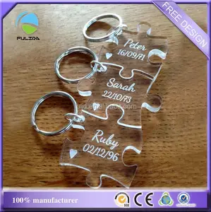 Porte-clés Transparent en acrylique gravé au Laser, personnalisé, épais, pièce de Puzzle, cadeau