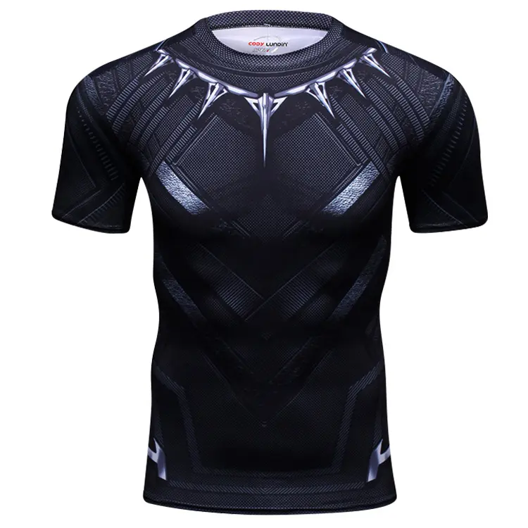 Süper kahramanlar giysi tedarikçisi siyah panter 3D baskılı spor T shirt