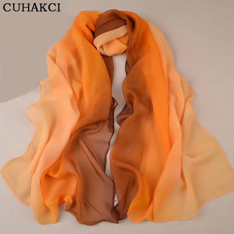 CUHAKCI Nice Chiffon Scarf Women High Quality Gradual Colors Chiffon Georgette Silk Scarves Shawl Female Long Design