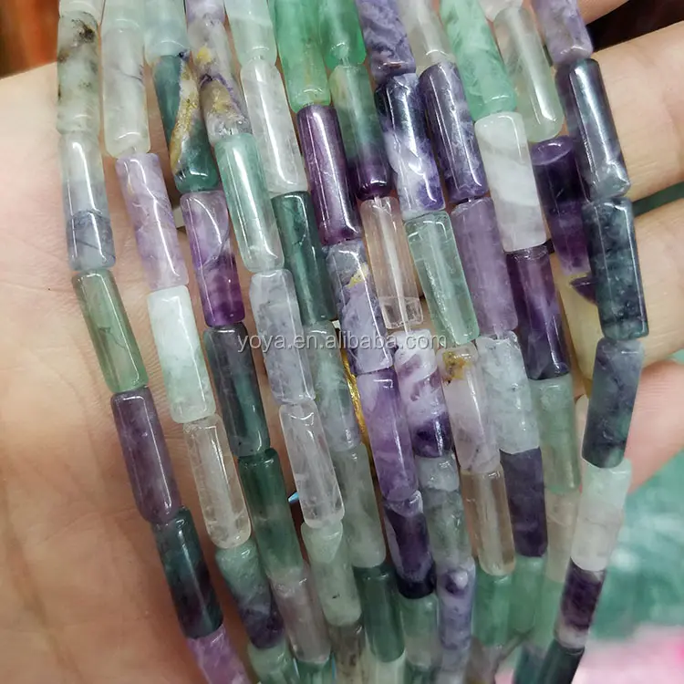 SB6615 Natural Multi Color Fluorite Tube Beads, 4x13MM Cylinder Smooth Fluorite Gemstone for Jewelry Making