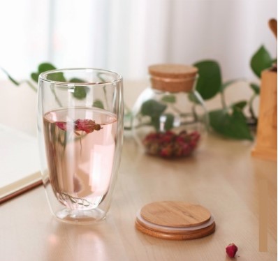 Custom logo reusable double wall glass coffee tea cup