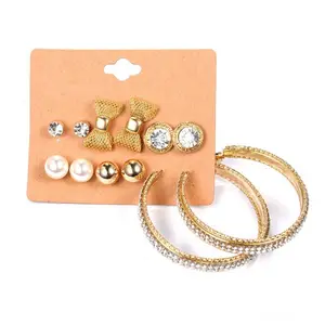 BZ-41 Fashion Ladies Pearl Earring Packaging Card Crystal Hoop Indian Gold Earring Designs New Design All Types Of Stud Earrings