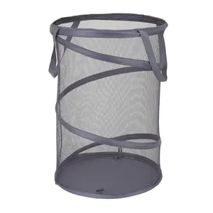Heavy Duty Laundry Sorter Polyester Mesh Pop-Up Collapsible Mesh Laundry Hamper with Reinforced Carry Handles