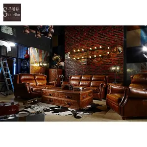 El yapımı vintage güzel amerikan tarzı 3 koltuk oturma odası mobilya kanepe seti