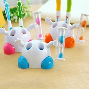 2023 New Arrivals Bathroom Cute Cartoon Animal Design ABS Plastic Toothbrush Holder for Kids with 3-minute Hourglass Sand Timer