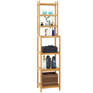 Multi-functional bamboo bathroom 7-storey storage display stand