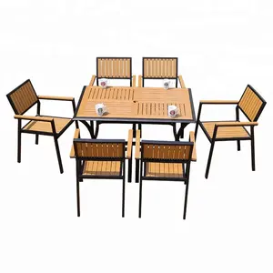 Outdoor poly houten eettafel en stoelen Hout plastic meubilair