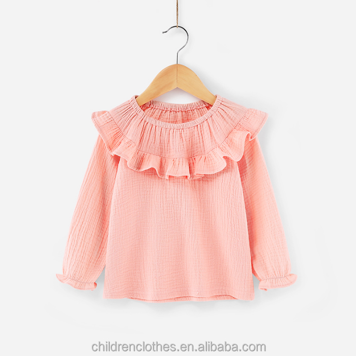 Оптовая продажа, детская модная одежда, муслиновая рубашка с оборками, Повседневная рубашка с длинным рукавом для девочек