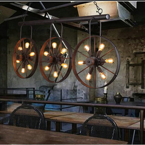 Ruota in ferro d'epoca retrò lampada a sospensione lampadario industriale loft - Product Image 5