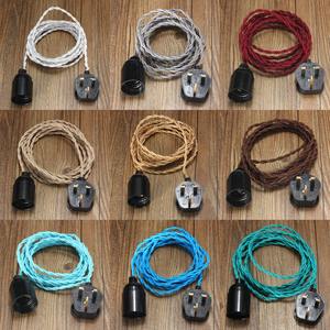 3M E27 Vintage trenzado <span class=keywords><strong>Cable</strong></span> de tela <span class=keywords><strong>con</strong></span> <span class=keywords><strong>enchufe</strong></span> para Reino Unido de araña colgante de luz de la lámpara de la bombilla del sostenedor del zócalo - Product Image 4