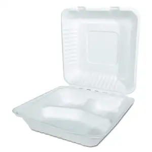 Folding Tableware to Go Lunch Box 9" Takeout Food Container Plate Dish Bagasse and Bamboo Pulp Rectangle White or Natural