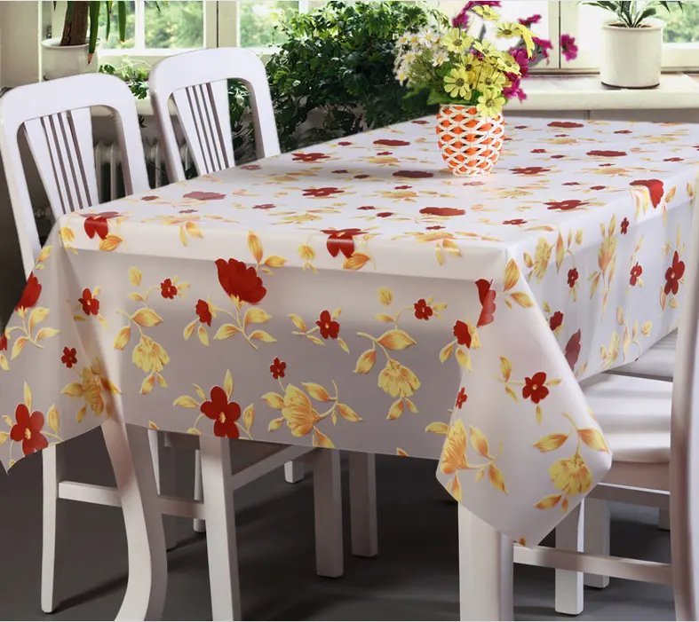 anti-slip table cloth printed little red and yellow flowers
