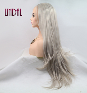 LINDALHAIR parrucche in pizzo sintetico lungo e dritto naturale con <span class=keywords><strong>parrucca</strong></span> <span class=keywords><strong>grigia</strong></span> resistente al calore capelli naturali <span class=keywords><strong>parrucca</strong></span> per donne 180 densità 24 pollici - Product Image 4
